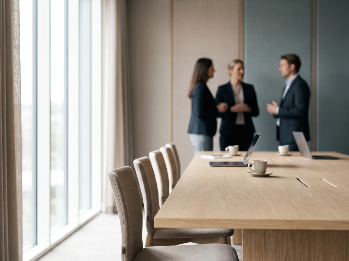 Suggested group of professionals in a bright meeting room, symbolizing interim management and expert network