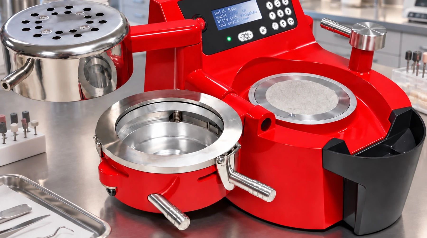 Dental pressing unit in a laboratory environment – reference image from dental and medical technology